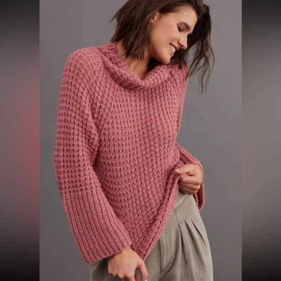 Maeve By Anthropologie Dionne Bell Sleeved Mock Neck Sweater In Rose Size XS - Picture 2 of 11